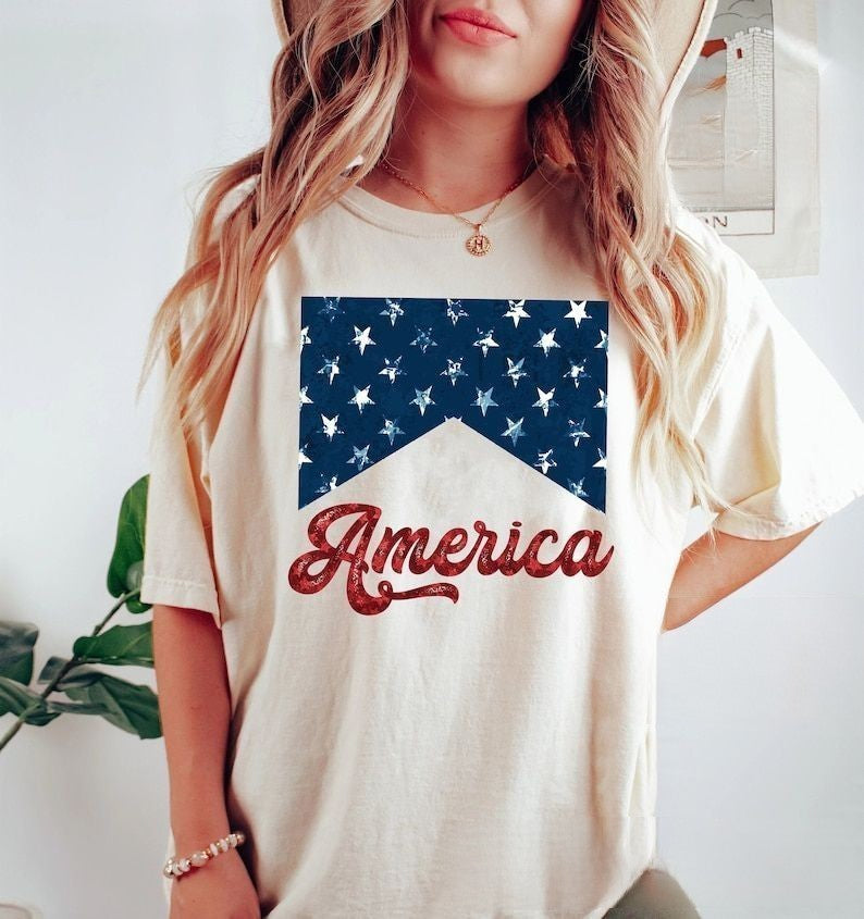 Independence Day Flag And Letter Print T-shirt