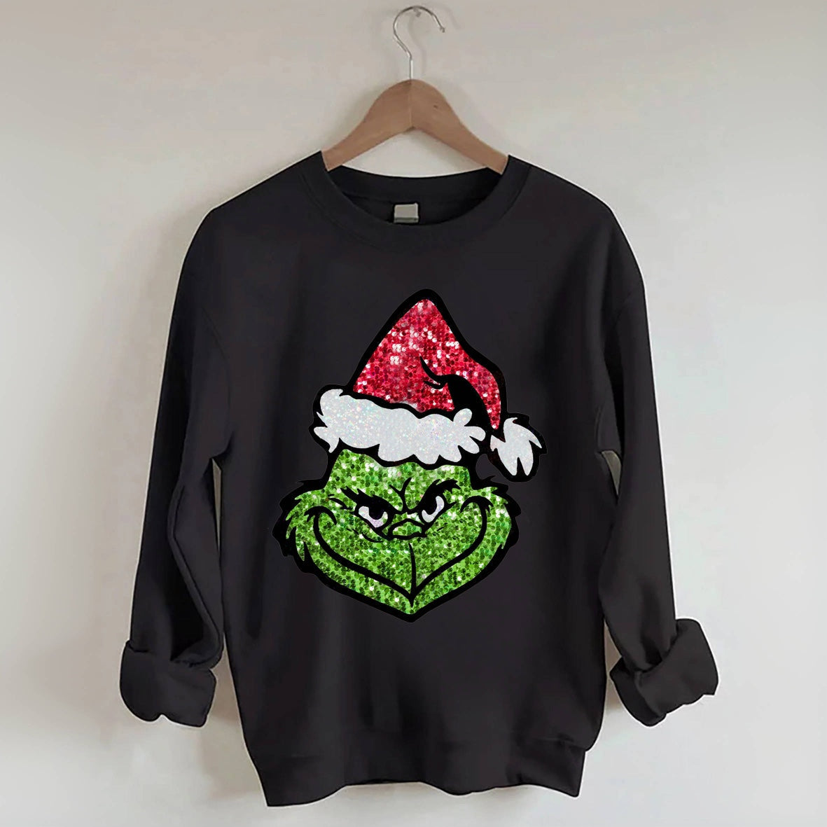 Sequin Christmas Face Print Sweatshirt