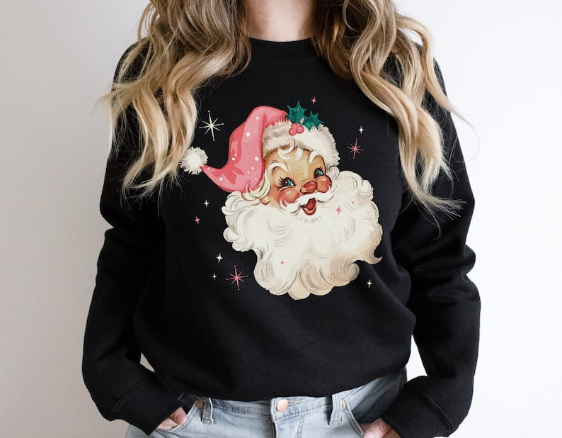 Retro Pink Santa Christmas Sweatshirt