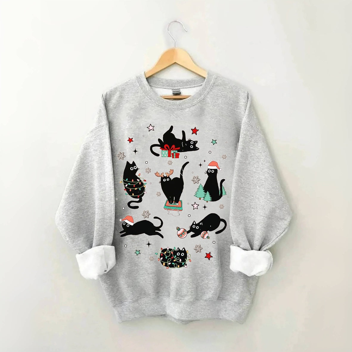 Cat Print Christmas Sweatshirt