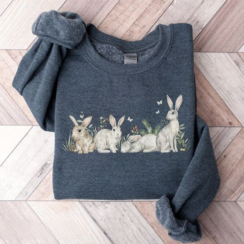 Happy Easter Rabbit Print Casual Sweatshirt