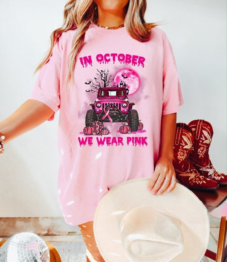 In October We Wear Pink Halloween Cancer Awareness T-shirt