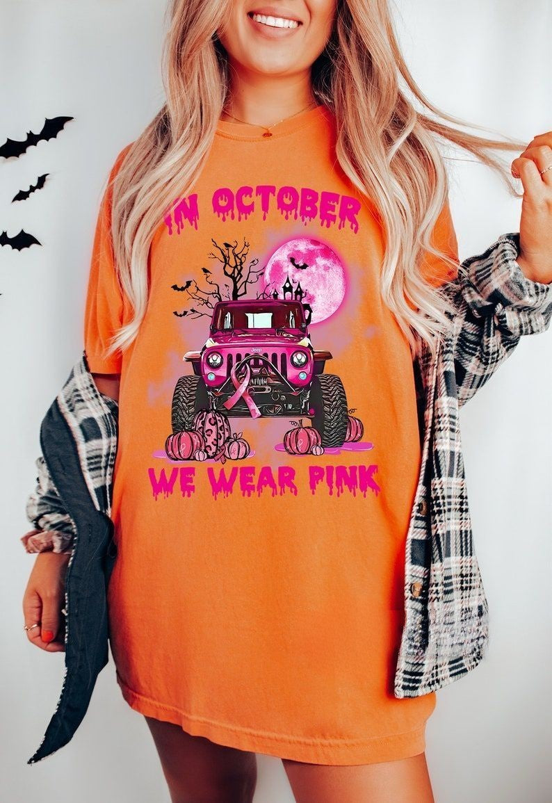 In October We Wear Pink Halloween Cancer Awareness T-shirt