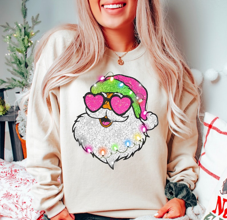 Pink Sunglasses Santa Christmas Sweatshirt