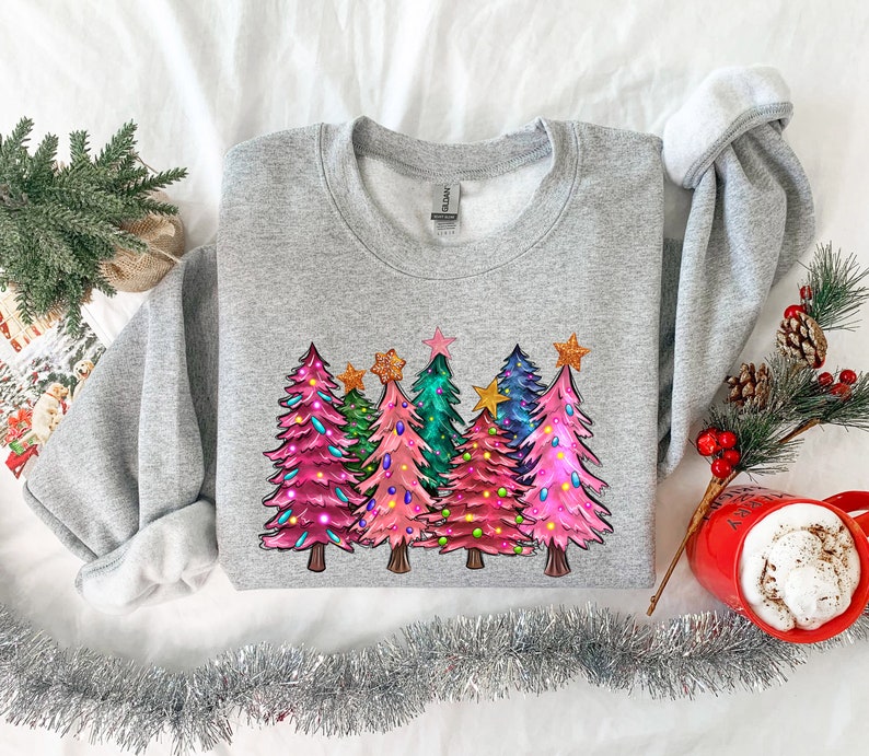 Pink Tree Christmas Crewneck Sweatshirt
