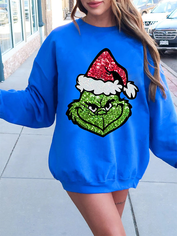 Sequin Christmas Face Print Sweatshirt