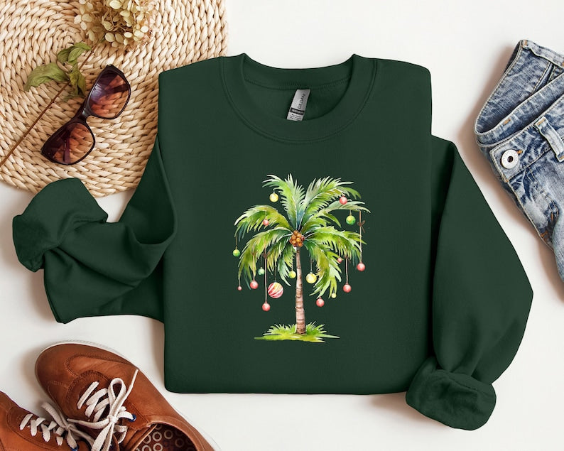Christmas Beach Palm Tree Sweatshirt