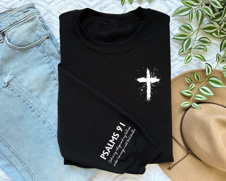 Psalms 91 Sleeve Print Sweatshirt